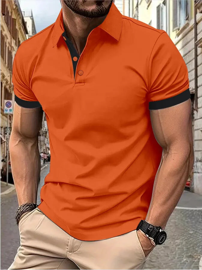 RBB Men’s Short Sleeve Color Matching Fashion Lapel Shirt – Stylish Casual Summer Top