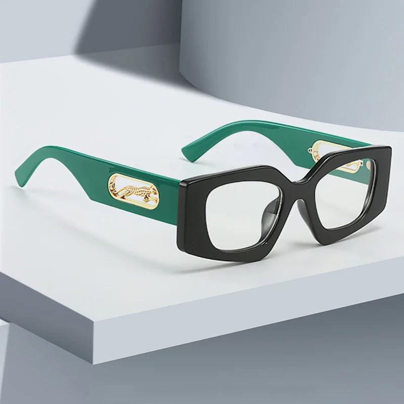 RBB Fashion Sunglasses – 2025 Luxury Geometric Eyewear for Women with Black Frame & Leopard Gold Decoration