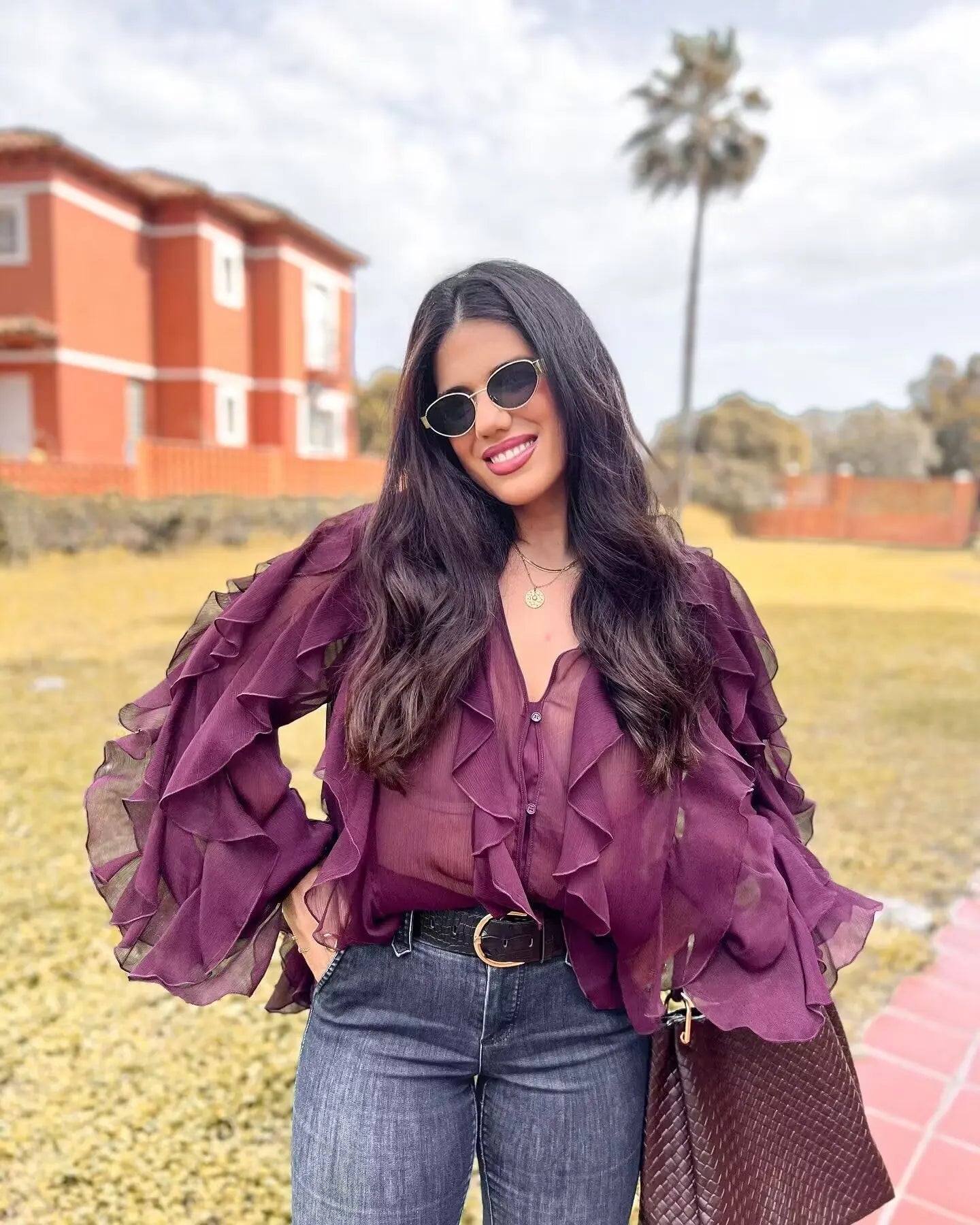 RBB Women's Summer V-Neck Ruffle Blouse – Sheer Tiered Button-Front Beach Top