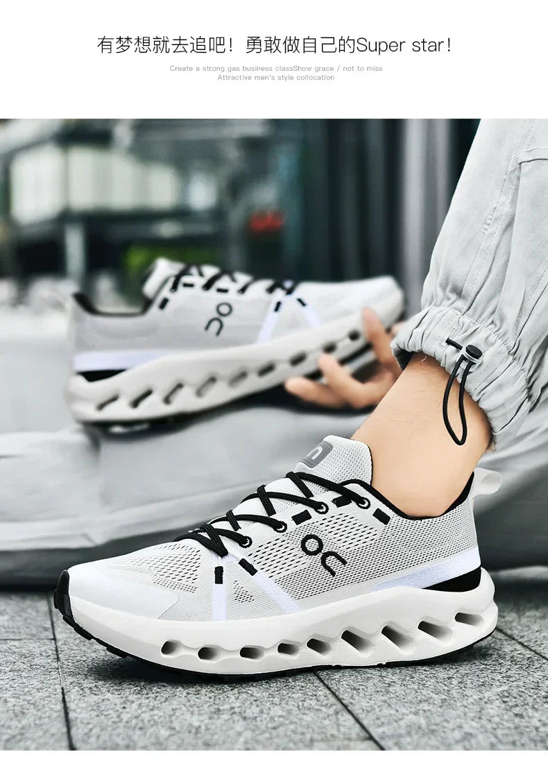 Men’s White Trainers — Casual Tennis & Running Sneakers, Athletic Gym Shoes for Marathon & Jogging