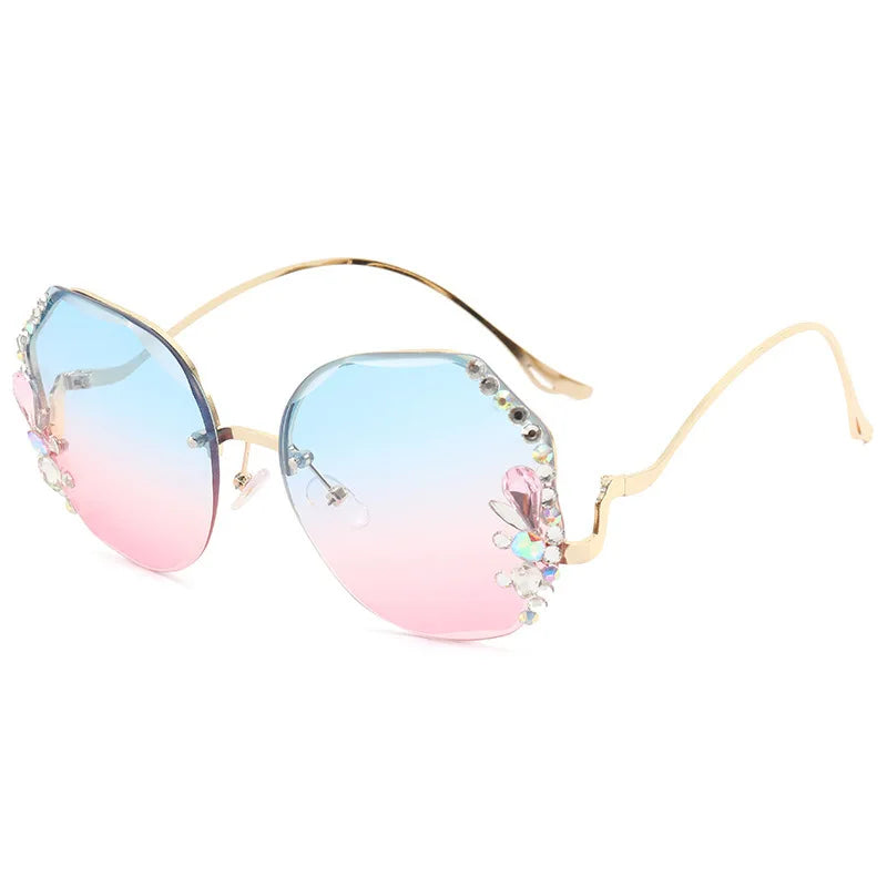 RBB Diamond Rimless Cut-Edge Sunglasses – Women’s Face-Slimming Eyewear