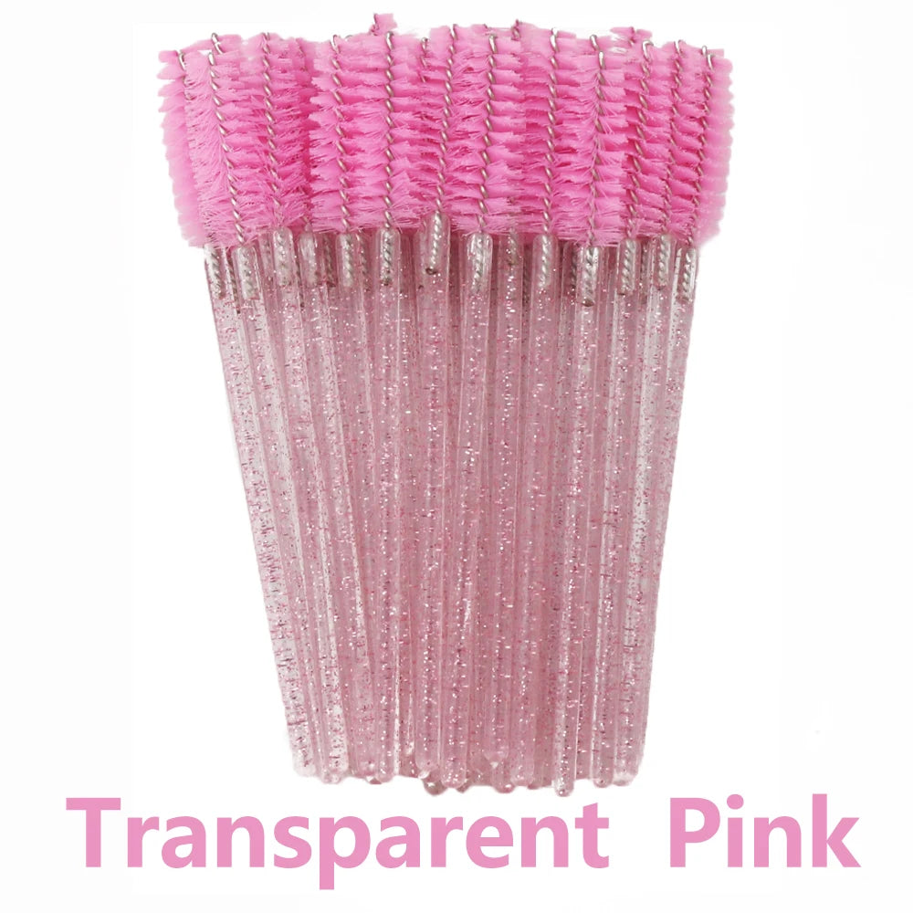 50Pcs Disposable Eyelash & Eyebrow Brushes – Soft Crystal Head Mascara Wands