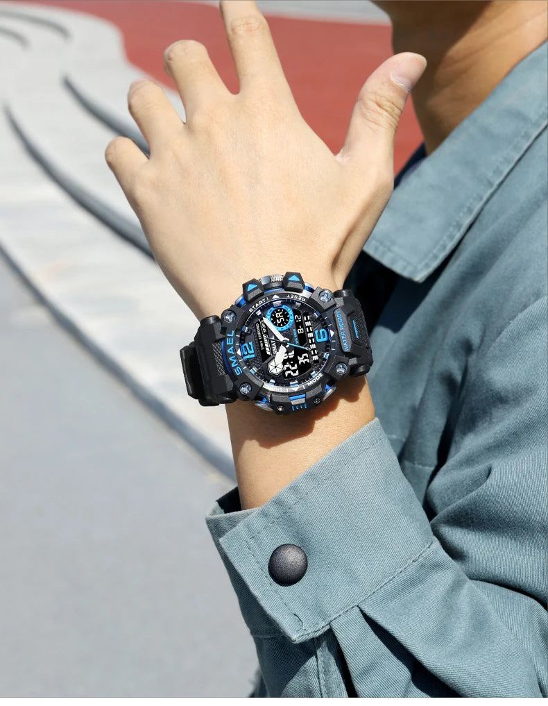 RBB Men’s Digital Sports Watch – 50M Waterproof, Dual Display, LED Quartz