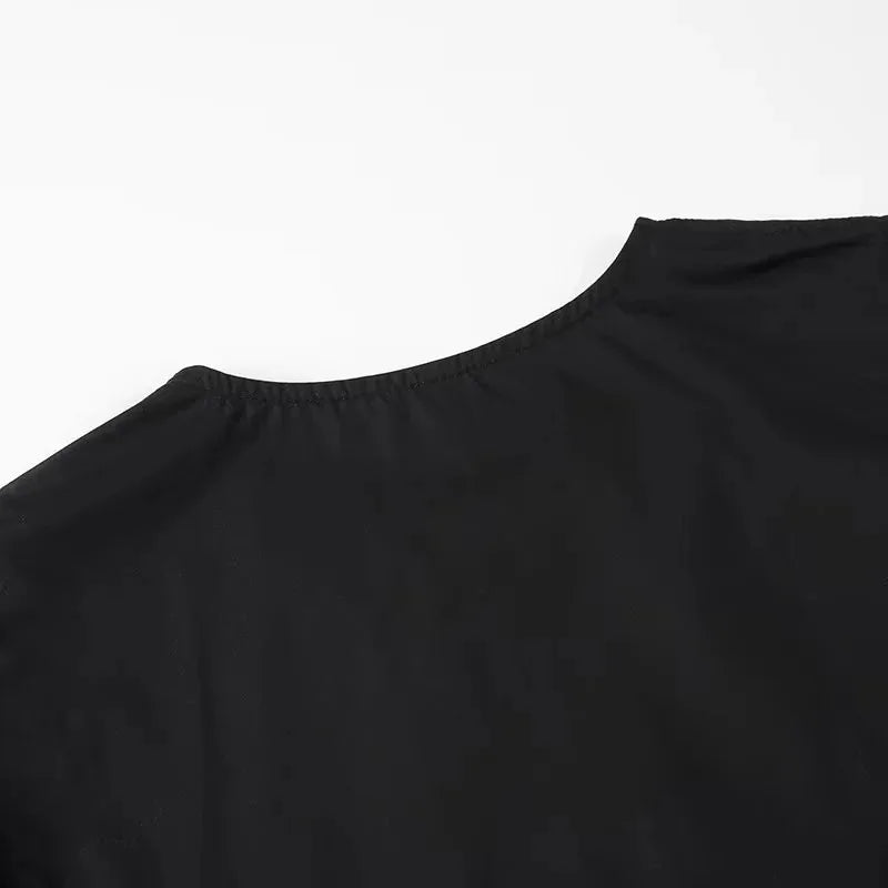 RBB Women's Ruffle Puff Sleeve Blouse – Ruched Crop Top Shirt (White & Black)