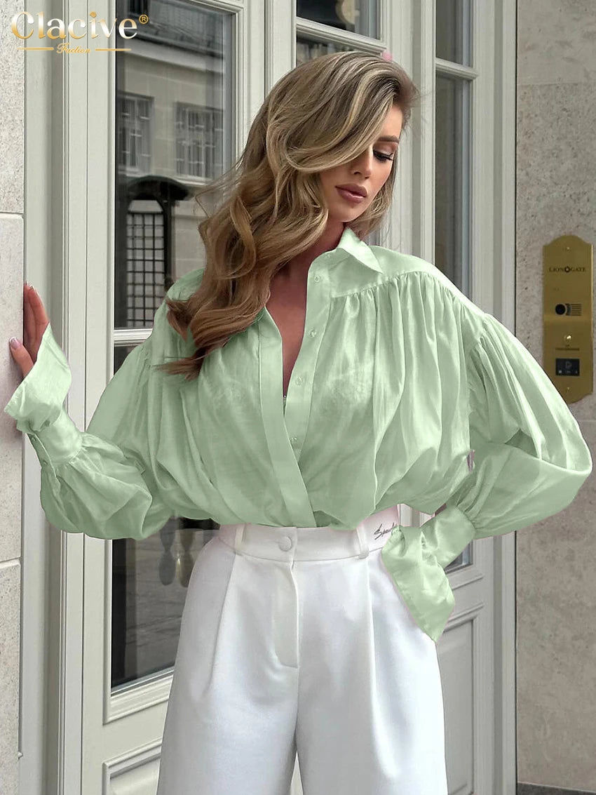 RBB Women's Elegant Pink Office Blouse – Long Sleeve Lapel Classic Shirt Top