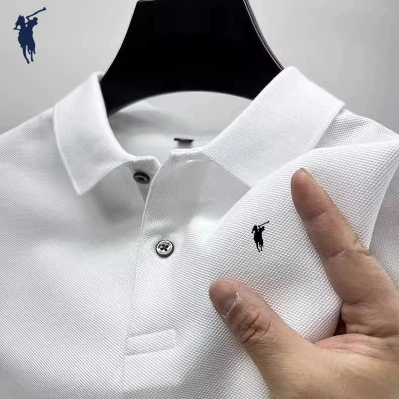 RBB 2025 Men’s Luxury Polo Shirt – Exquisite Horse Print, Short Sleeve, High-End Designer Summer Menswear