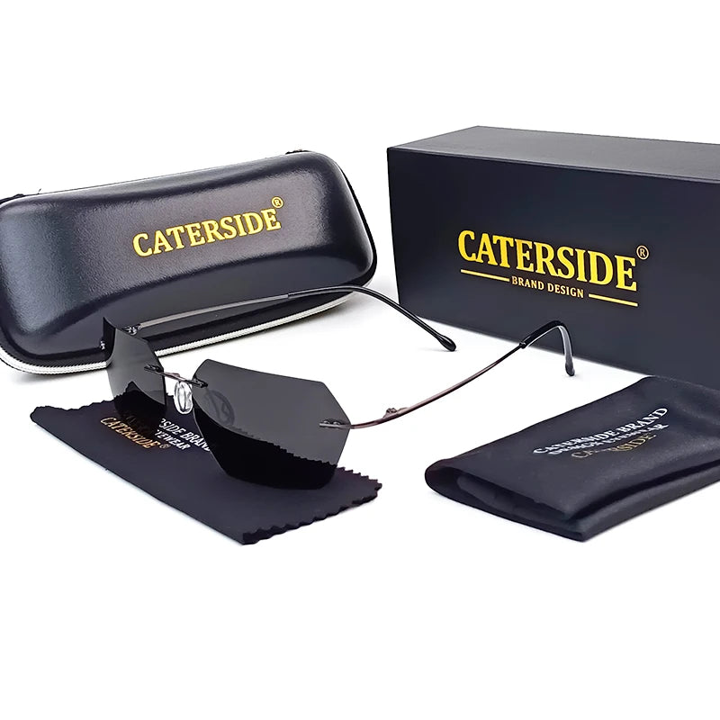 RBB Rimless Titanium Polarized Sunglasses – Ultra-Light Polygonal Design for Men & Women