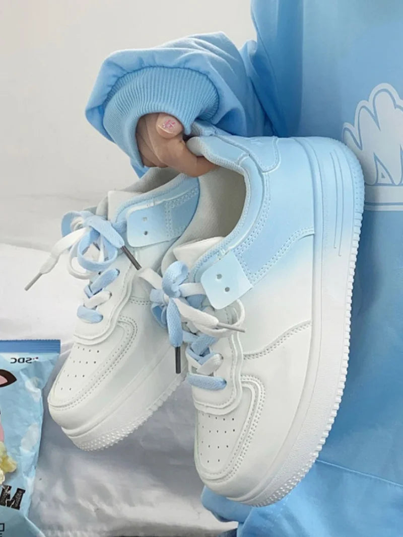 Women’s Casual White Flat Shoes – Spring & Summer 2023, Lightweight Lace-Up Board Sneakers for Students