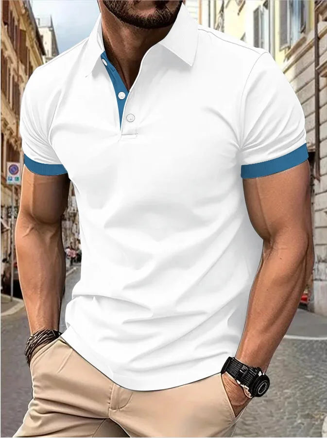 RBB Men’s Short Sleeve Color Matching Fashion Lapel Shirt – Stylish Casual Summer Top