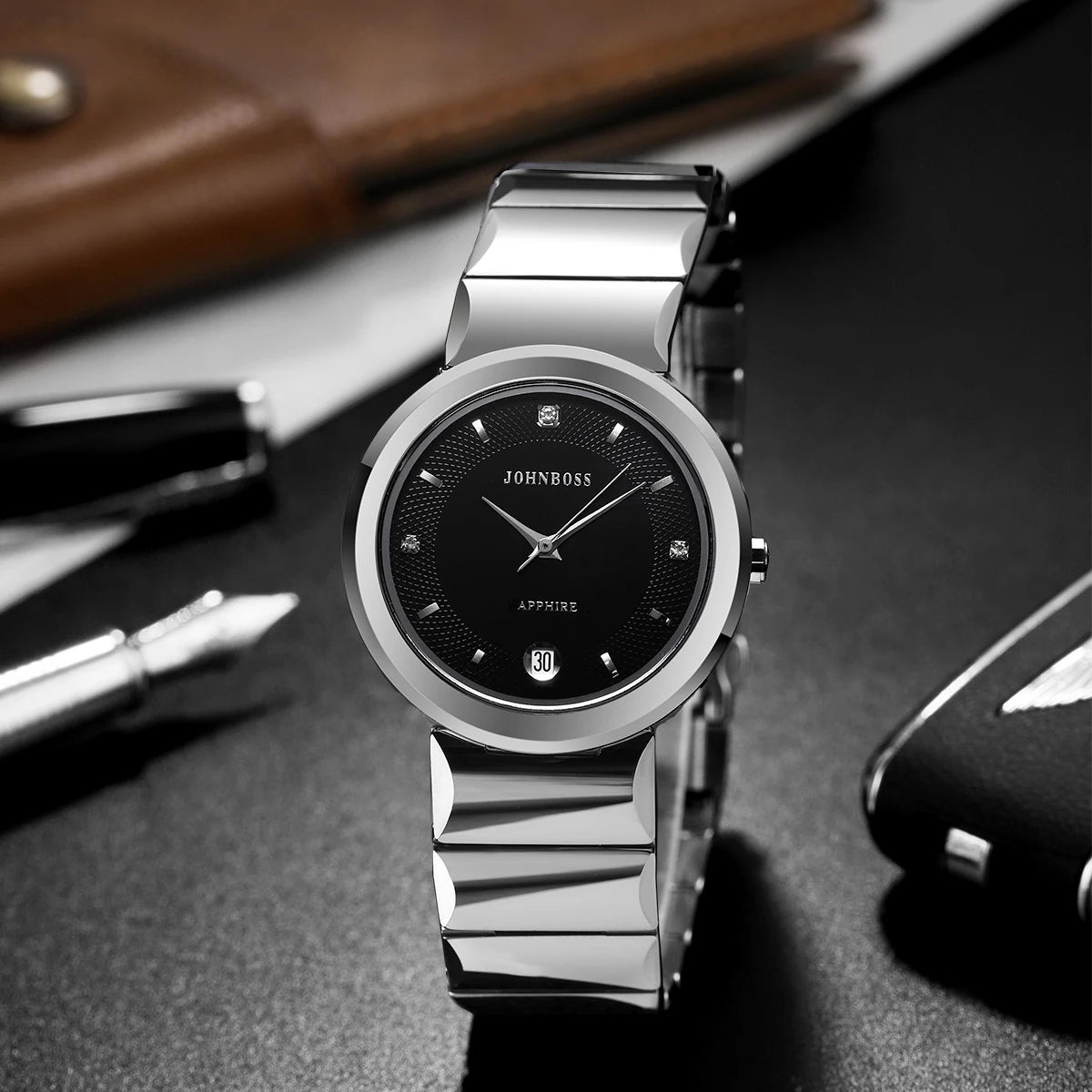 RBB Men's Round Tungsten Steel Watch – Swiss Quartz Movement, Sapphire Glass, Date Function, Waterproof