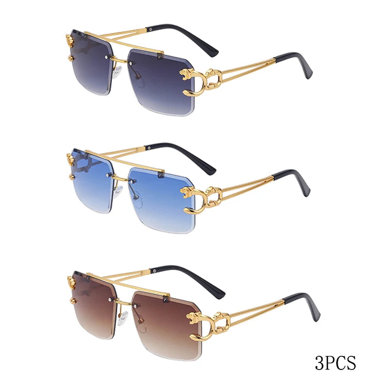 RBB 90168 Women's Fashion Metal Leopard Rimless Sunglasses – Gradient Ocean Film UV400 Double Bridge Design