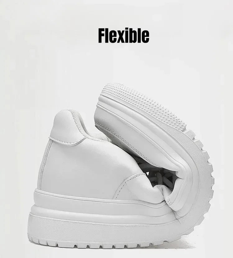 PDEP Men's 10cm Elevator Sneakers – White Leather, Sport Style