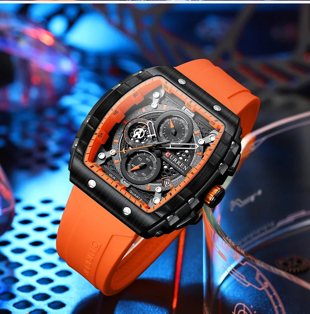 RBB Men's Luxury Square Chronograph Watch – Waterproof, Luminous, Date Display