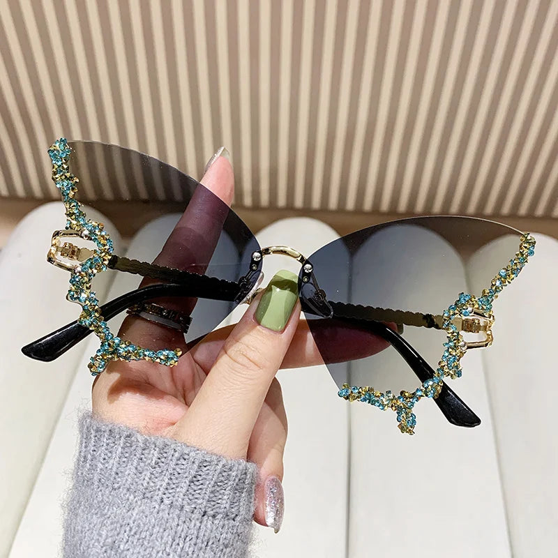 RBB Y2K Oversized Butterfly Sunglasses for Women – Diamond Edge Design, Fashion Street Style