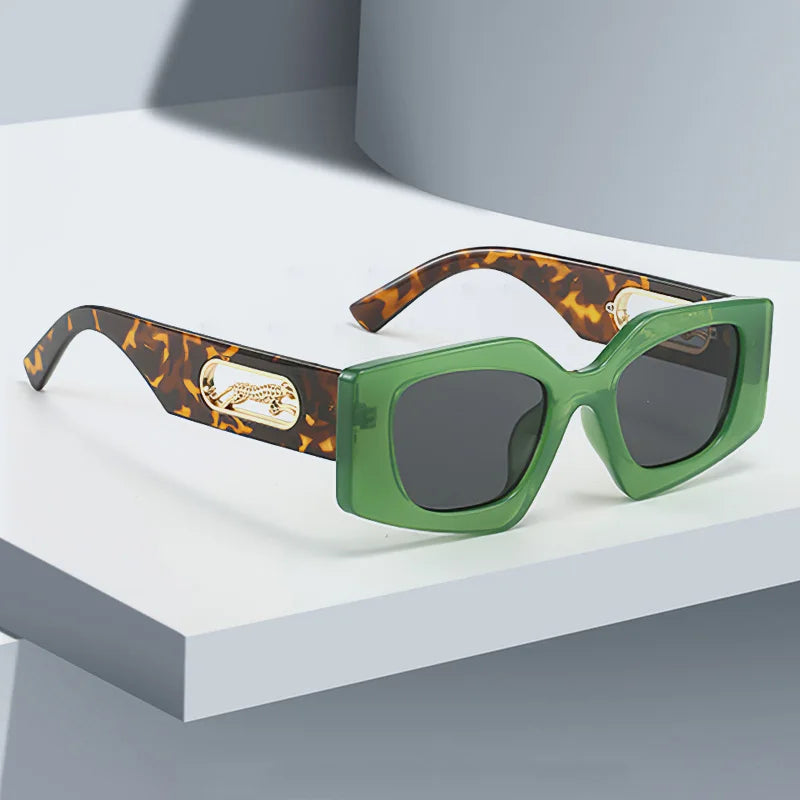 RBB Fashion Sunglasses – 2025 Luxury Geometric Eyewear for Women with Black Frame & Leopard Gold Decoration