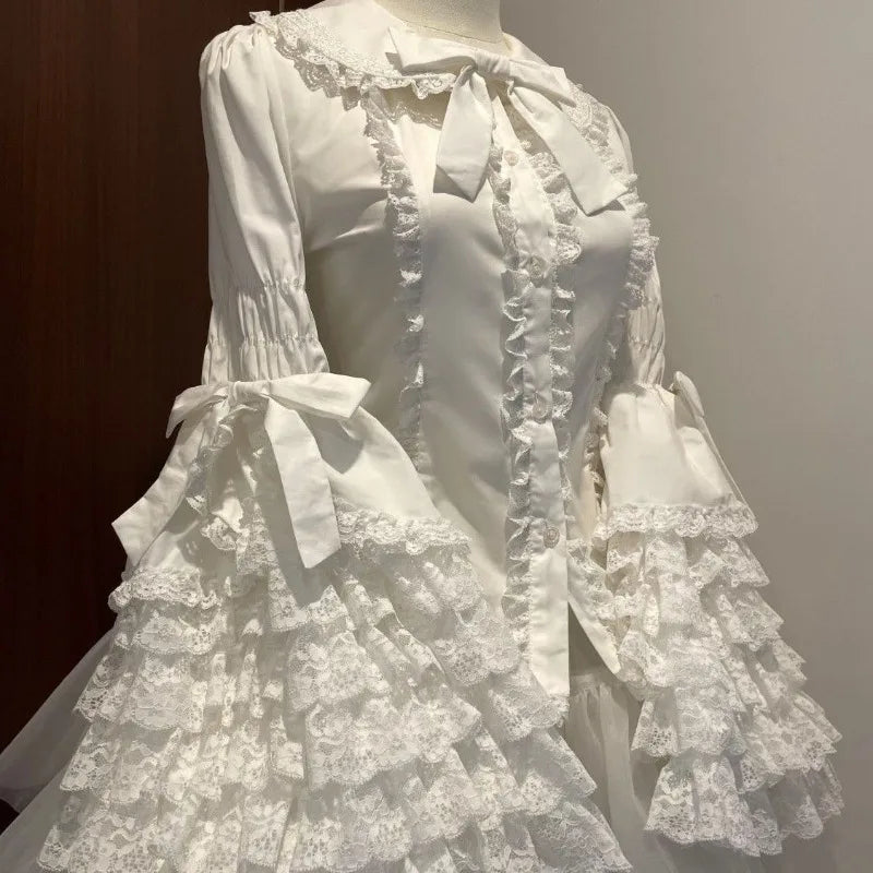 RBB Women's Lolita Lace Ruffle Blouse – Sweet Peter Pan Collar Oversized Flare Sleeve Top