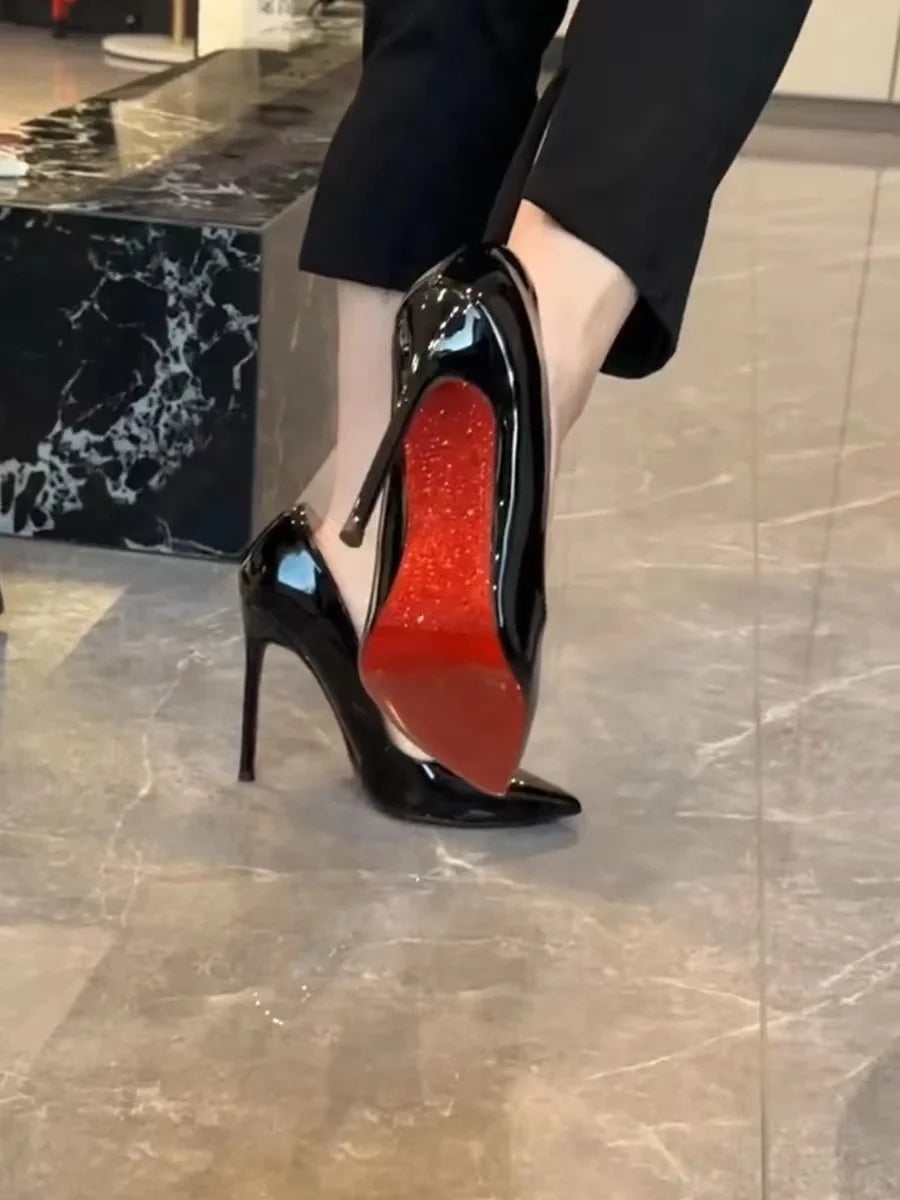 RBB Rhinestone Black Patent Pointed-Toe High Heels – Sexy Slim Wedding & Party Pumps