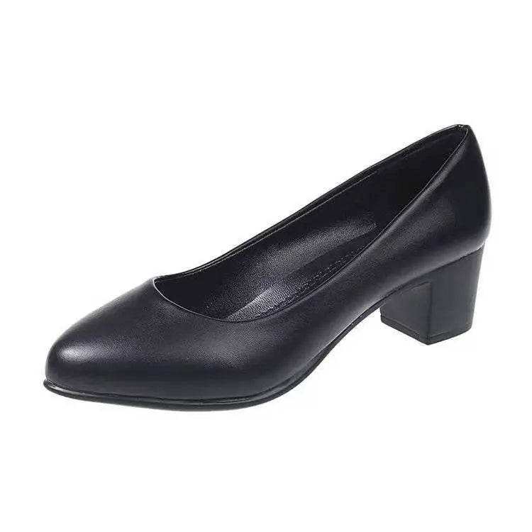 RBB 2025 Women's Genuine Leather Low-Heel Pumps – Slip-On Formal & Office Shoes for Daily Comfort