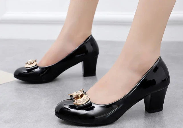 RBB Luxury Y2K Block Heel Pumps with Bow – Formal Chunky Heels for Women