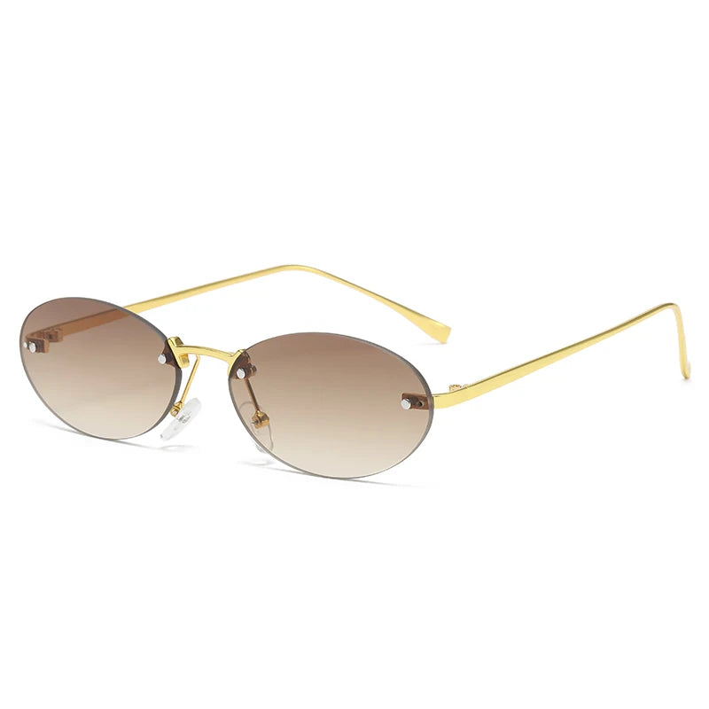 RBB Rimless Oval Punk Sunglasses – UV400 Frameless Metal Shades for Men & Women