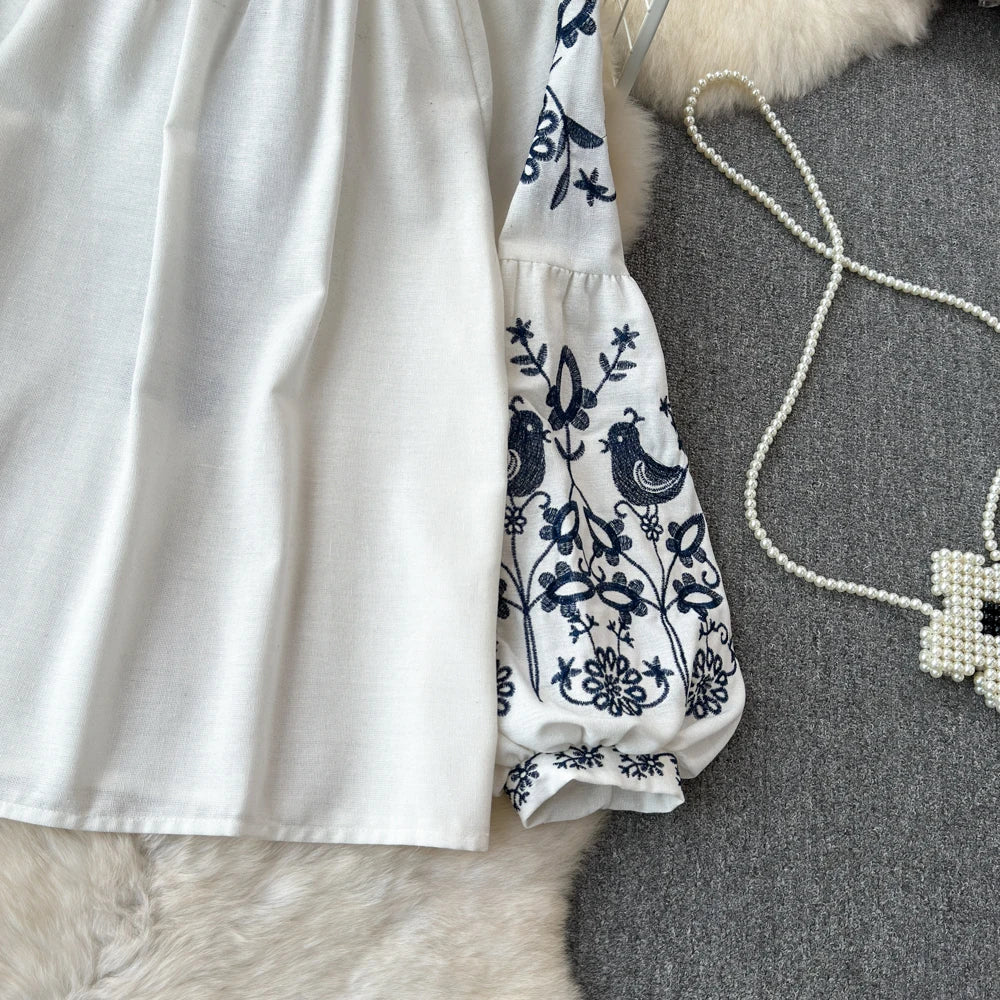 RBB Women's Retro Ethnic Embroidered Shirt –  Style Loose Long Sleeve Blouse