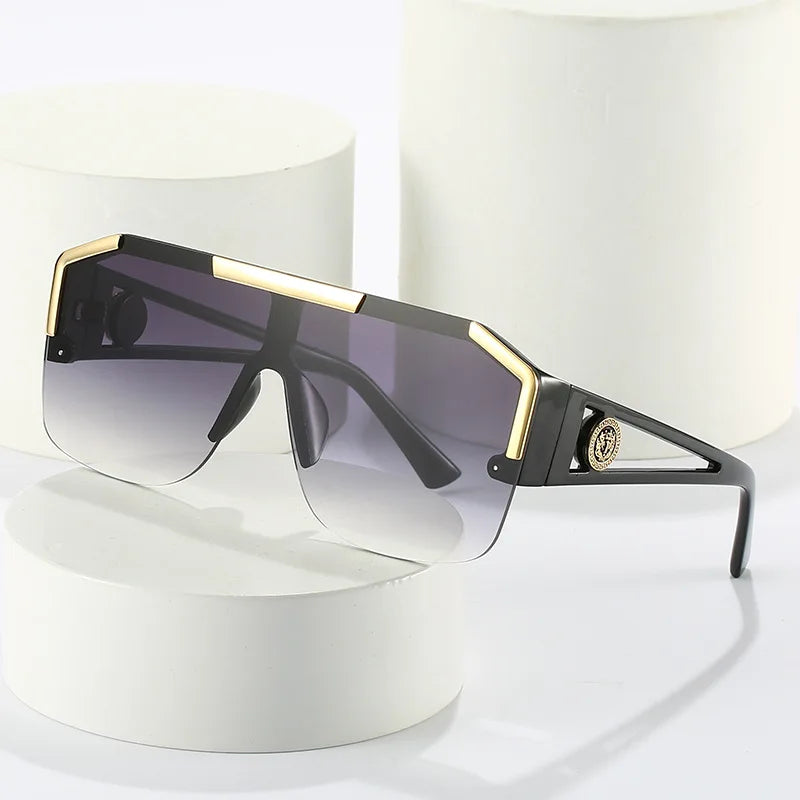 RBB Women's Flat Top One-Piece Sunglasses – Oversized Half Frame with Lion Head Detail | UV400 Big Sun Shades