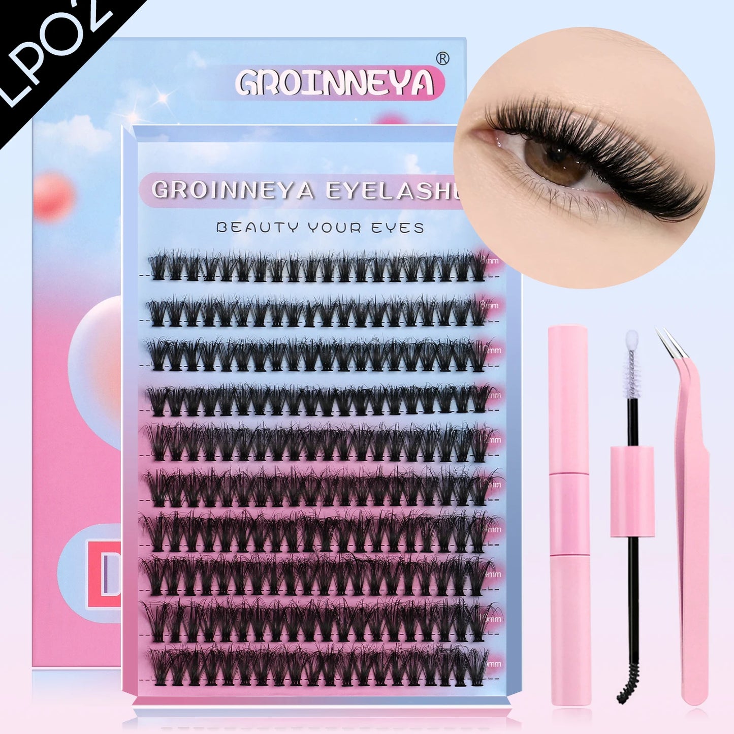 DIY Lash Clusters Set – Mixed Fluffy Individual Extensions with Lash Bond & Seal Kit