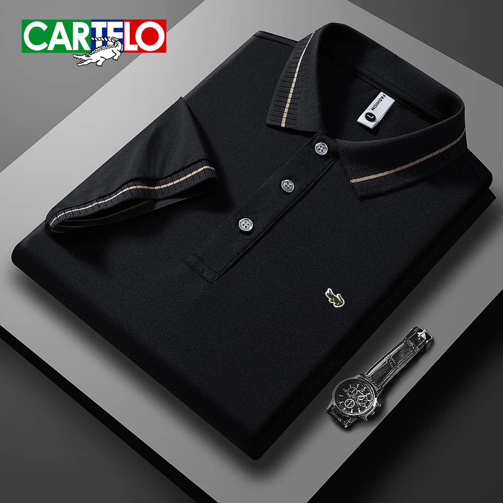 RBB Embroidered Polo Shirt – Men's Summer Casual Micro-Elastic Short Sleeve Top (Button Collar, Plus Size)