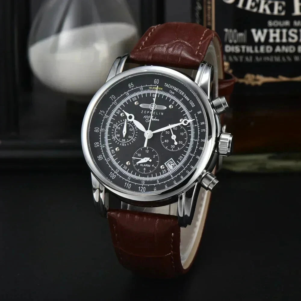 RBB Men's Luxury Quartz Watch – Leather Strap, Retro Airship-Inspired Design