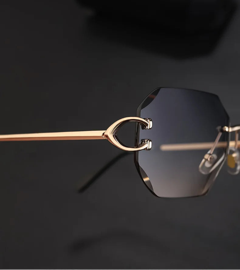 RBB Luxury Rimless Sunglasses – Unisex Stylish Metal Frame Vintage UV400 Mirror Shades