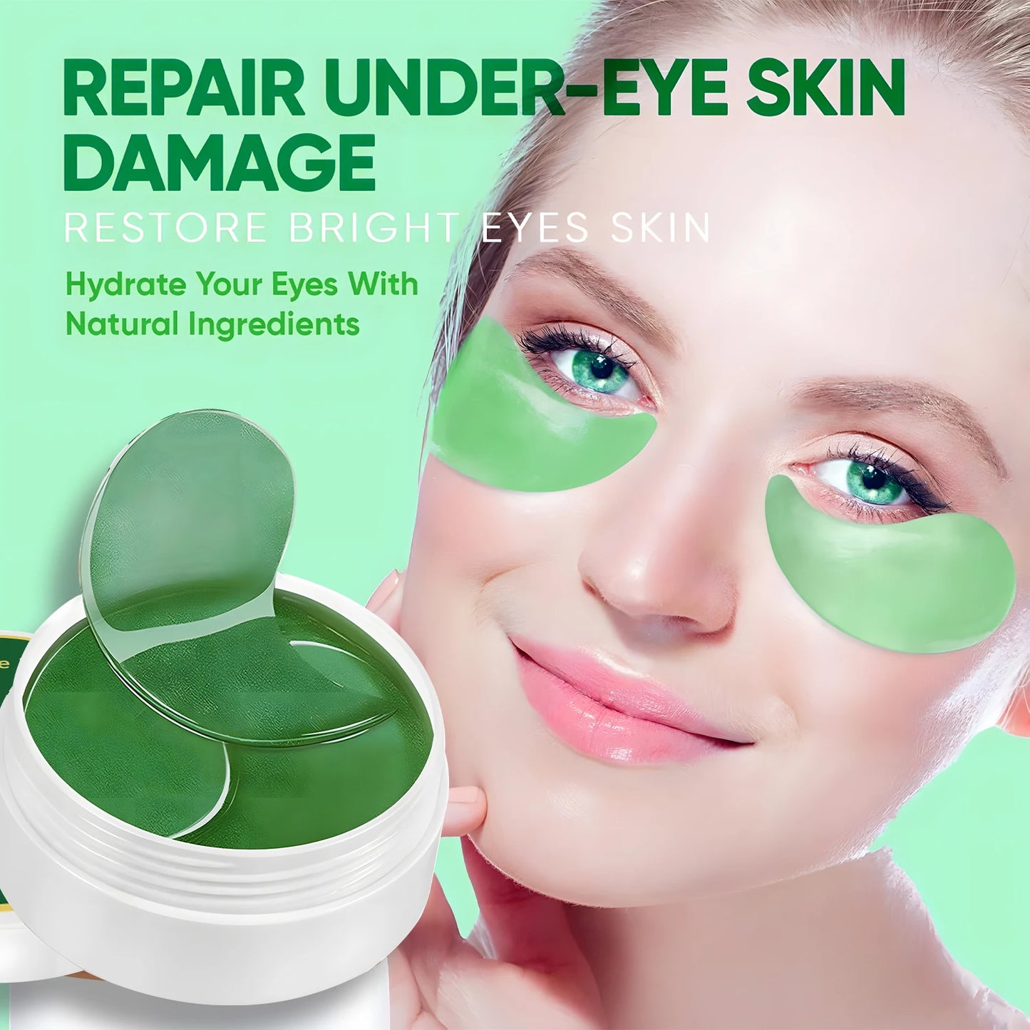 60pcs Seaweed Hyaluronic Acid Eye Masks – Dark Circle Removal & Collagen Eye Patches