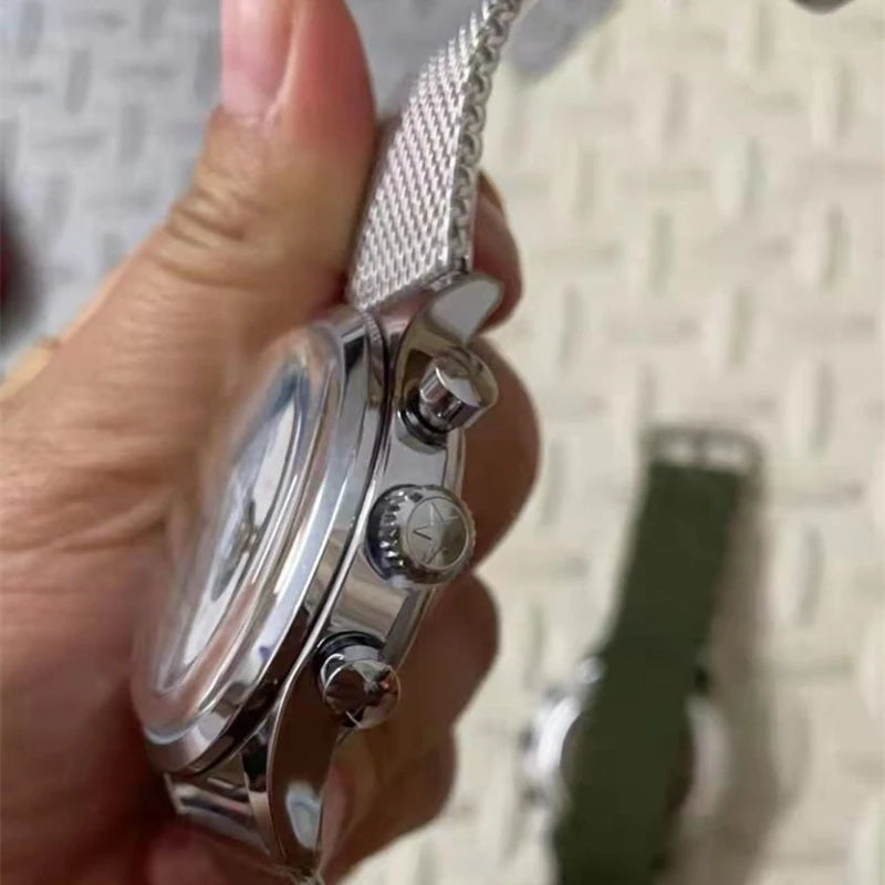 RBB Men's 42mm Pilot Chronograph Quartz Watch – Panda Dial, Military Luminous Vintage Style