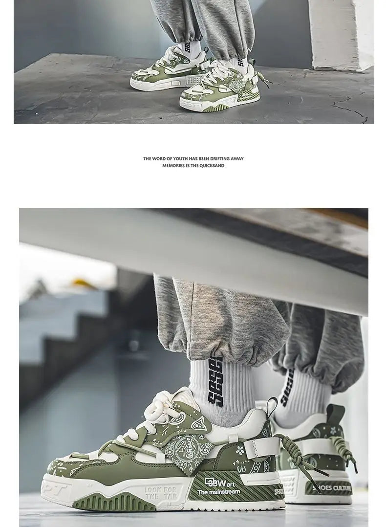 Men’s 2025 Platform Sneakers – Trendy Graffiti Skateboard Lace-Up, Soft Sole, Non-Slip Outdoor Sports Shoes