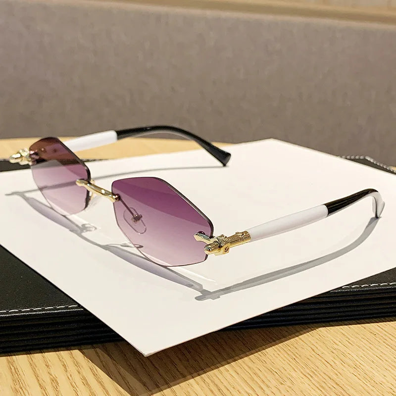 RBB Small Rhombus Gradient Sunglasses – Stripe Print Legs, Unisex Hip Hop Driving Shades