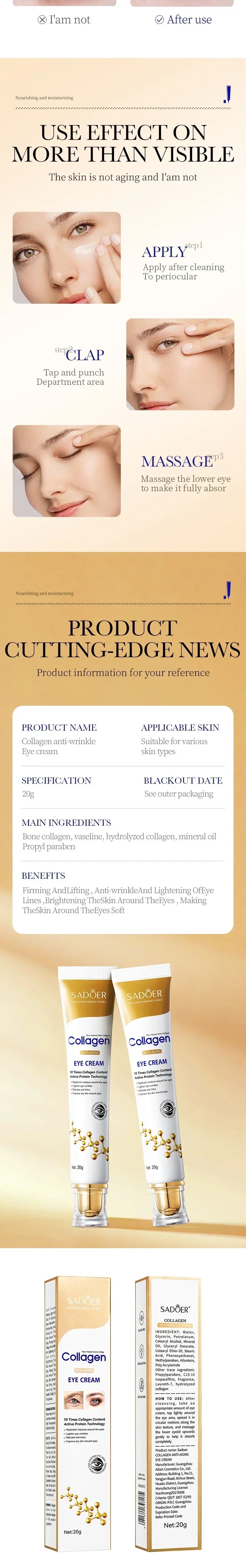 Collagen Eye Cream – Anti-Dark Circles, Eye Bag Reduction & Firming Moisturizer