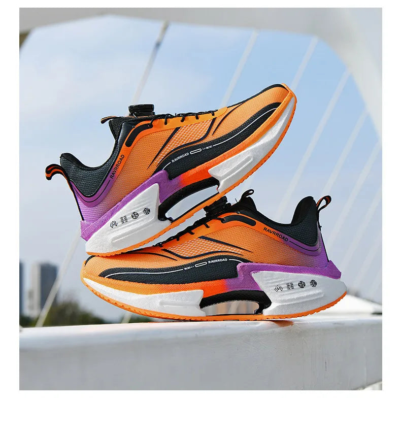 RBB Family Carbon Plate Running Shoes – Boys & Girls High Bounce TPU Popcorn Sneakers with Rotating Button Technology