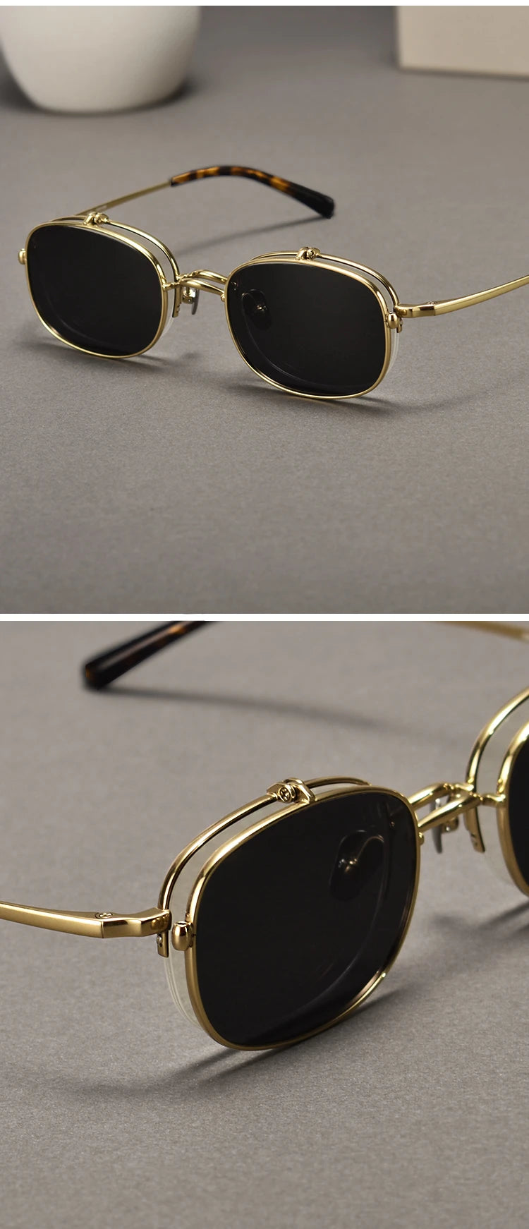 RBB Vintage Titanium Square Glasses Frame with Flip-Up Sunglasses – Semi Rimless Eyewear for Men & Women