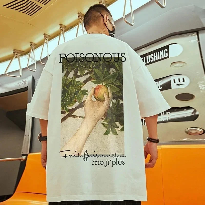 RBB Men's Large Size Cartoon Print Hip-Hop Streetwear Cotton Short Sleeve T-Shirt