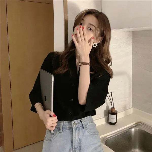 RBB Women's Retro Quarter Sleeve Shirt – Loose Fit Casual Summer Outerwear