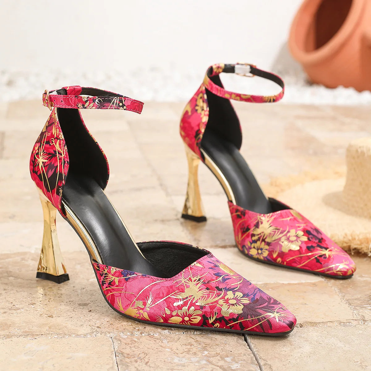 RBB Women Pumps Designer 2025 | New Side-Open Buckle Strap High Heels | Plus Size up to 46 | High-Quality Satin Square Toe Party Shoes for Ladies