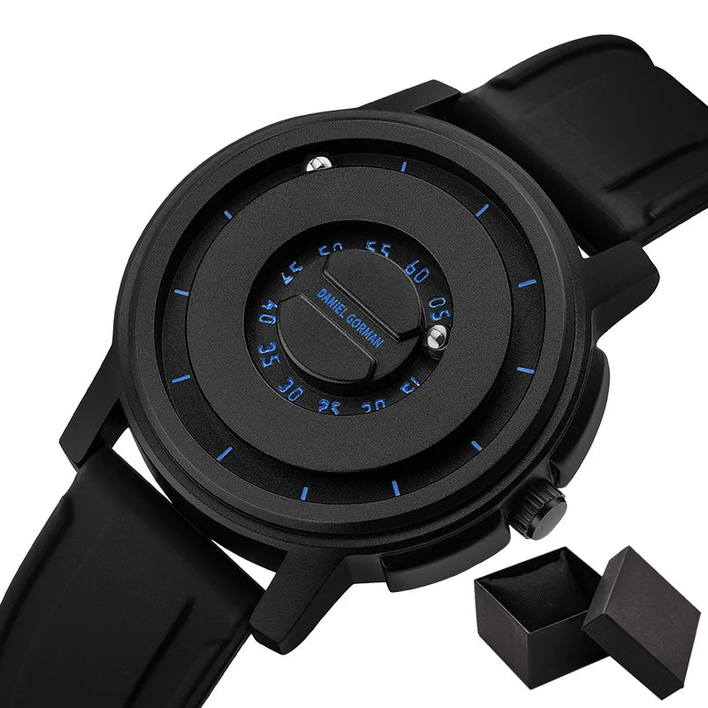 RBB New Men’s Black Stainless Steel Quartz Wristwatch – Magnetic Bead Pointer, Conceptual Dial, Casual Style