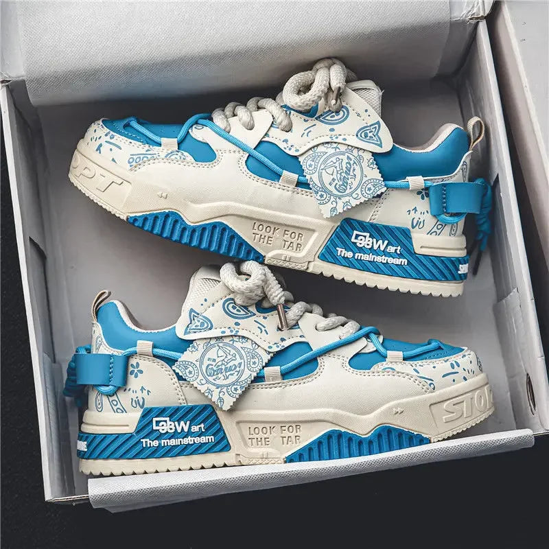Men’s 2025 Platform Sneakers – Trendy Graffiti Skateboard Lace-Up, Soft Sole, Non-Slip Outdoor Sports Shoes