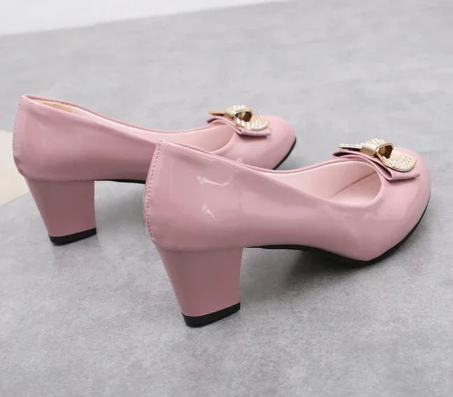 RBB Luxury Y2K Block Heel Pumps with Bow – Formal Chunky Heels for Women