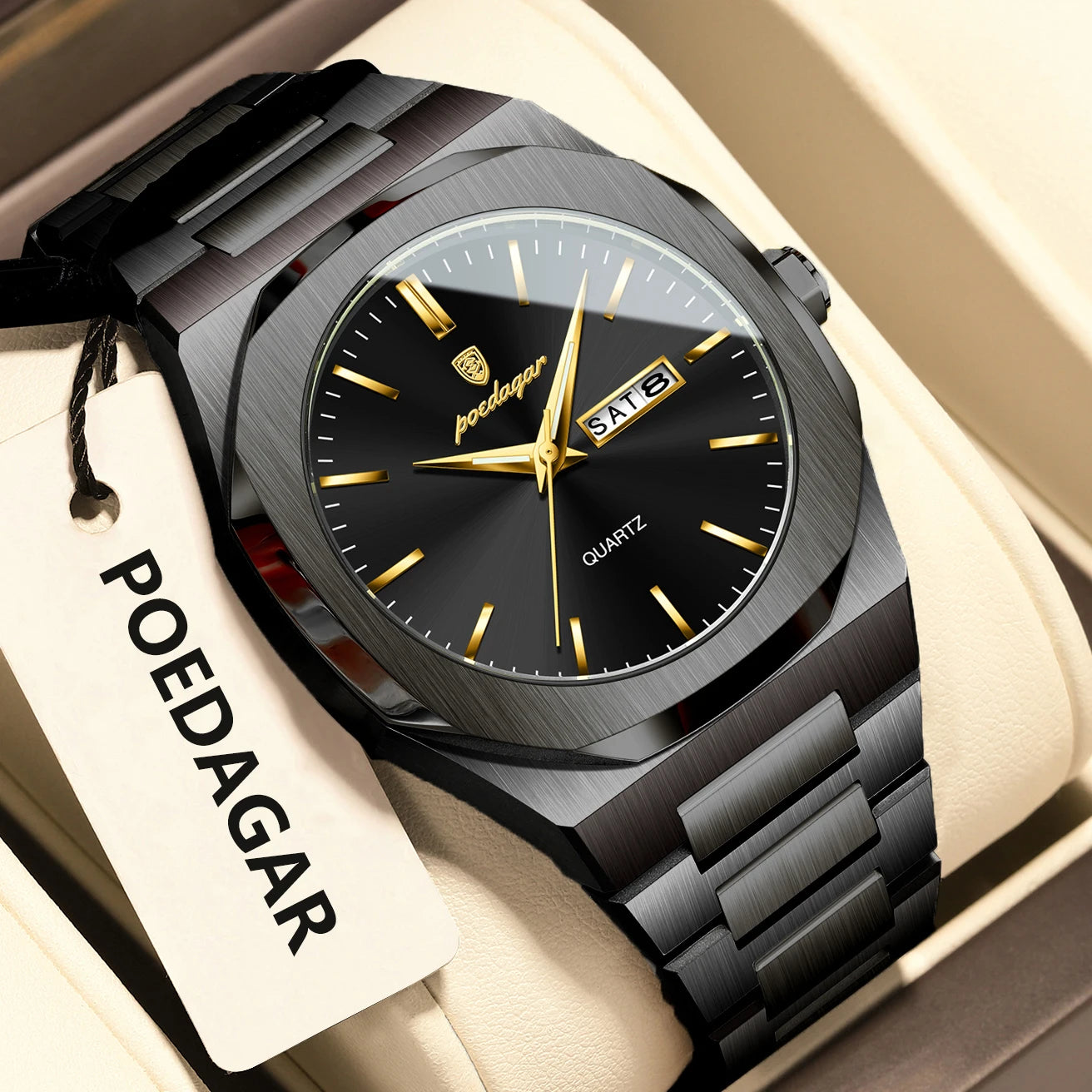 RBB Men’s Fashion Quartz Watch – Waterproof Luminous Stainless Steel with Date & Week Display