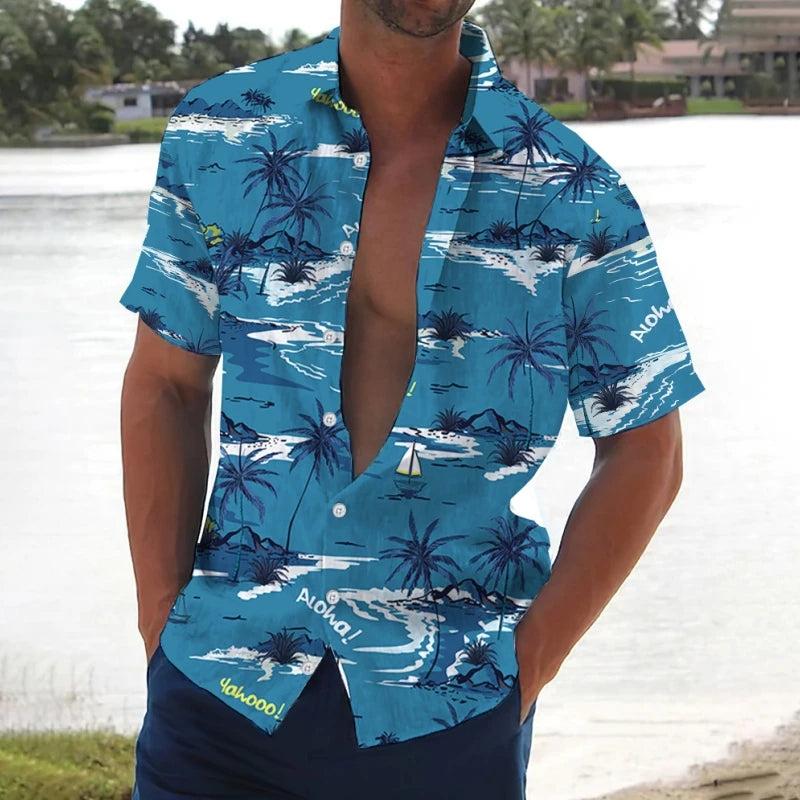 RBB Summer 2025 Men’s Hawaiian Shirt – 3D Animal & Plant Print, Short Sleeve, Beach Style, Plus Size up to 5XL