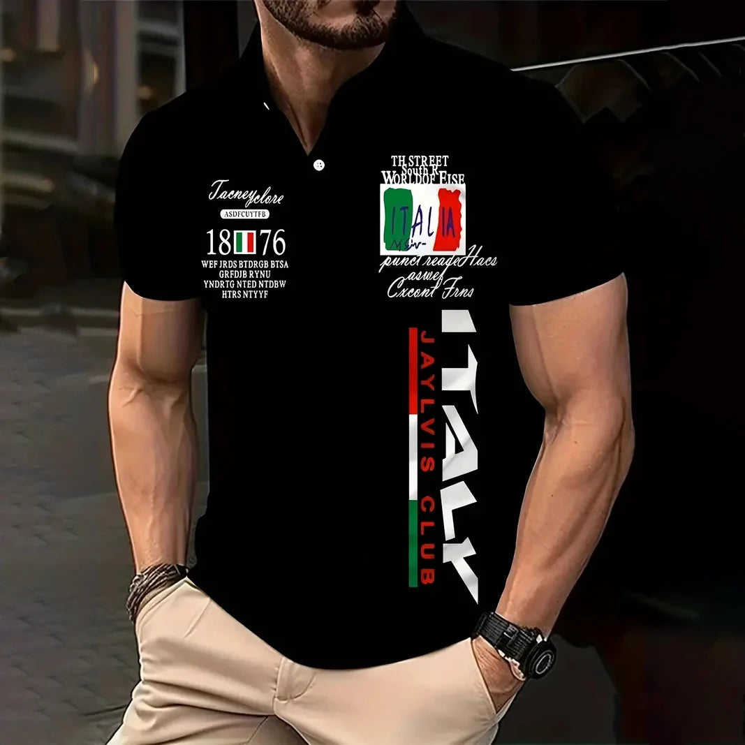 RBB Men’s Oversized Italy Graphic Polo Shirt – Summer Short Sleeve Button-Down Golf & Streetwear Top