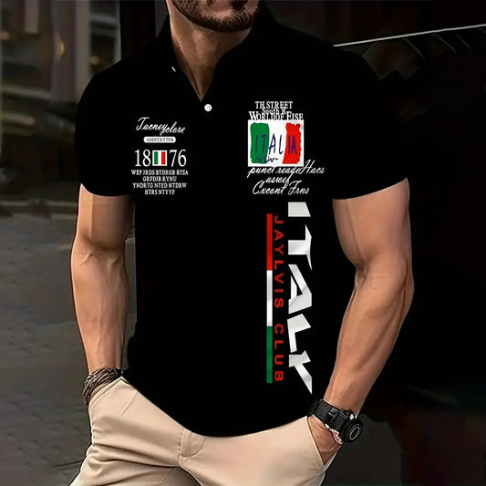 RBB Men’s Oversized Italy Graphic Polo Shirt – Summer Short Sleeve Button-Down Golf & Streetwear Top