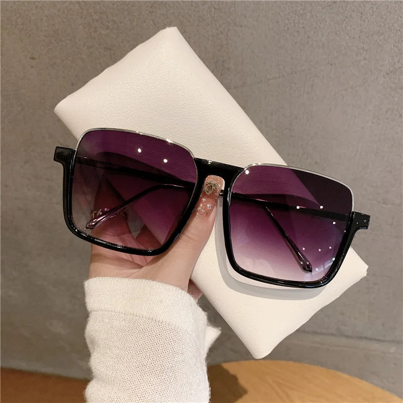 RBB 2024 Vintage Women's Fashion Sunglasses – Luxury Metal Square Frame with UV400 Pink Gradient Lenses