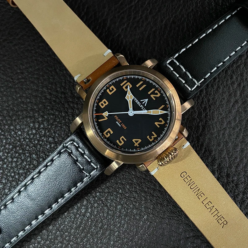 RBB 40mm Men's Bronze Pilot Quartz Wristwatch – 20ATM Waterproof, Luminous, Sapphire