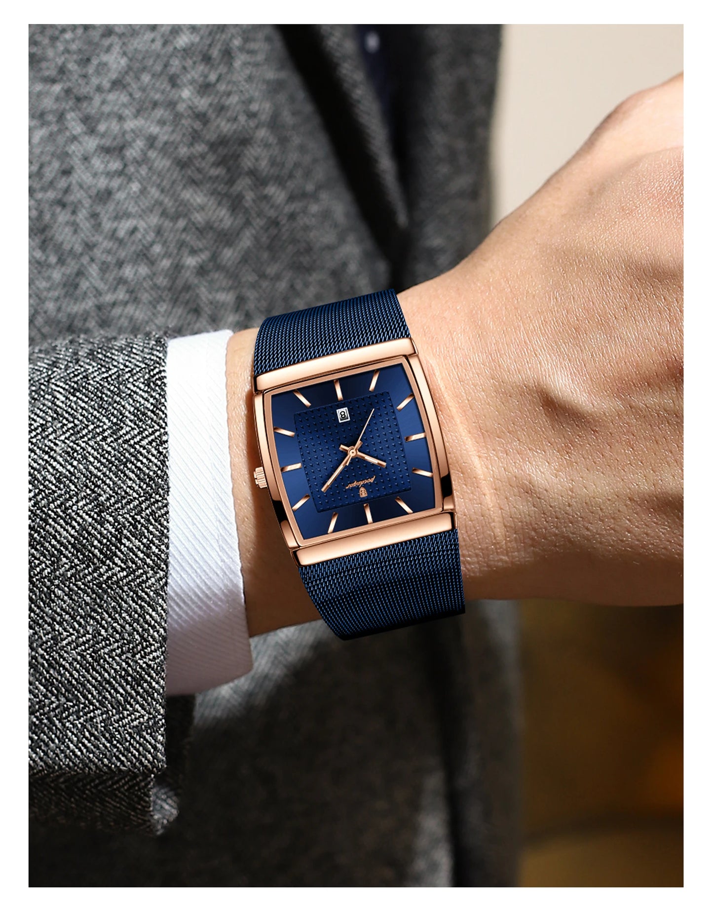 RBB Luxury Men’s Quartz Watch – Stainless Steel Mesh Band, Waterproof, Luminous Date Display, Fashion Casual